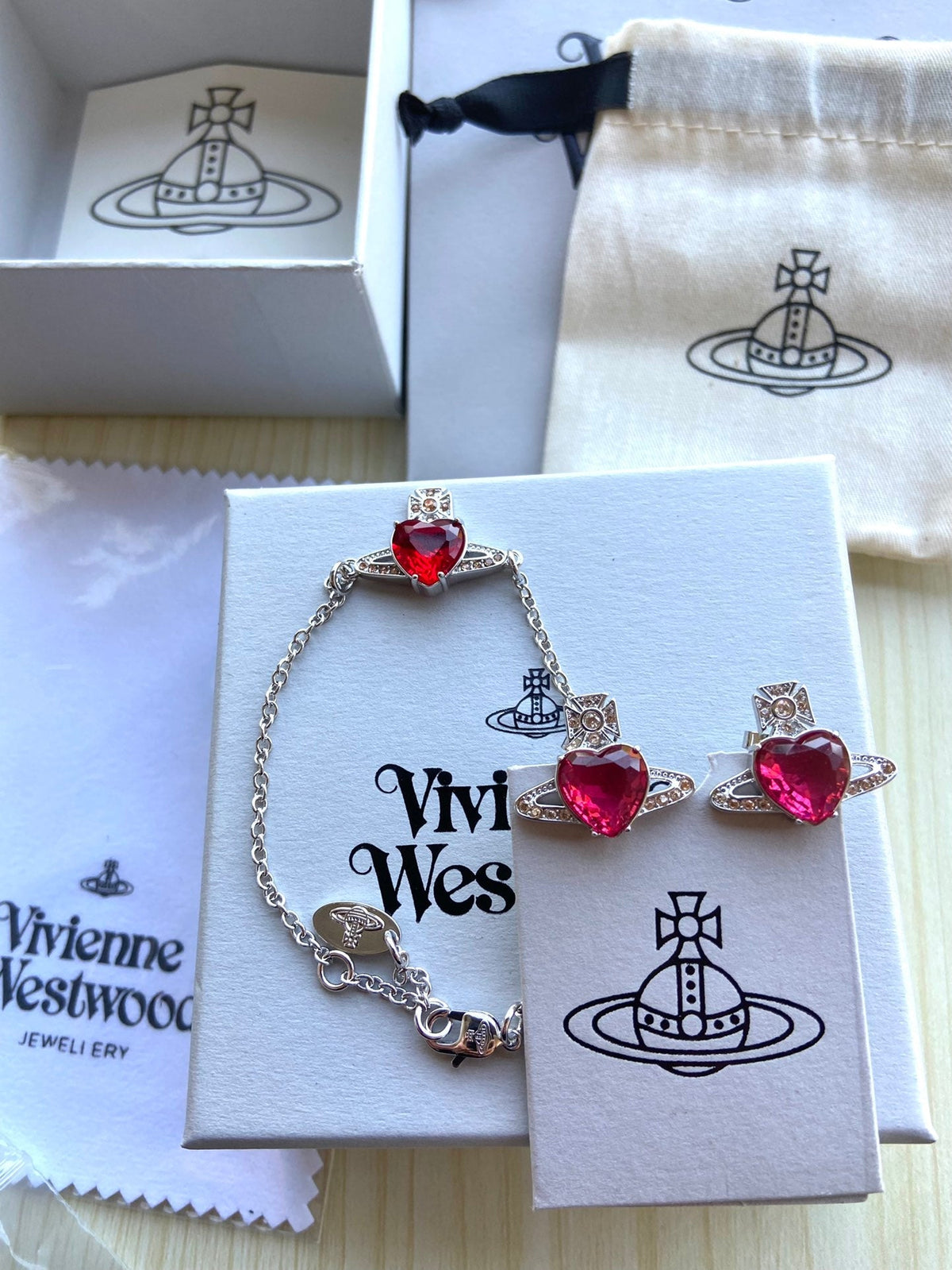 Vivienne Westwood 2026 Heart Rhinestone Bracelet & Earrings