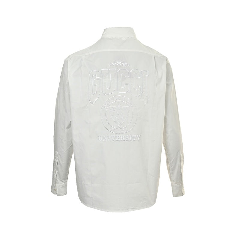 Gucci Signature Script Allover Print Striped Cotton Shirt — Light Blue