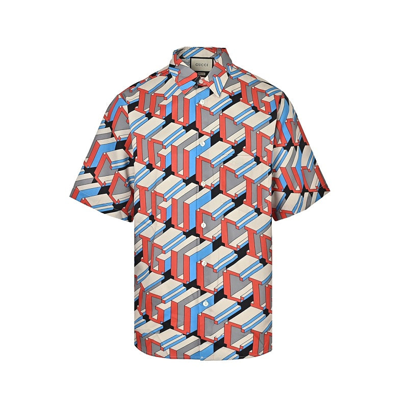 Gucci 3D Letter Allover Print Short-Sleeve Shirt
