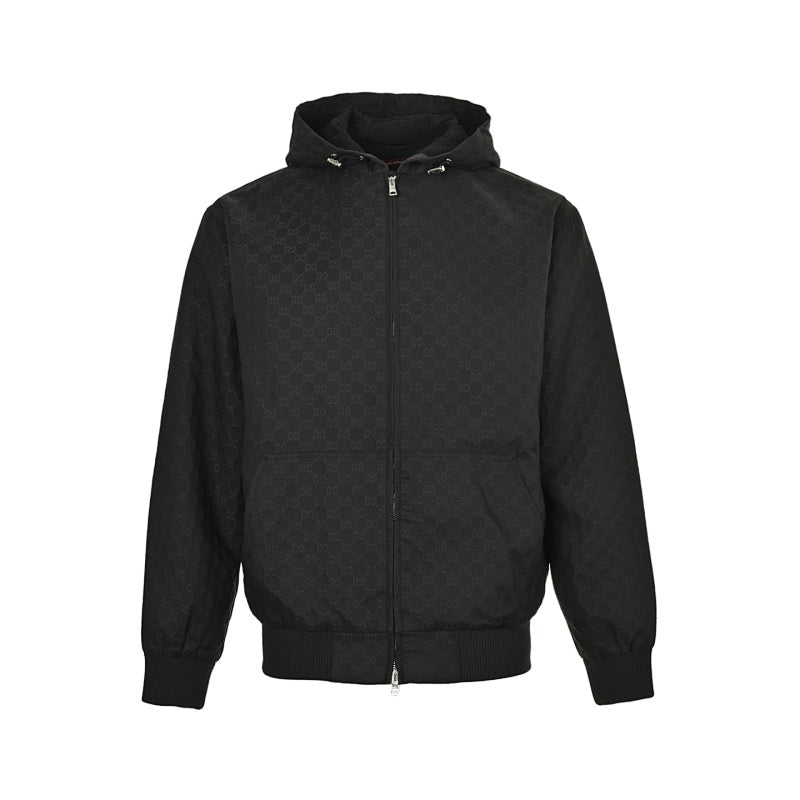 Gucci Textured Bomber Hoodie Jacket – Black & Military Green
