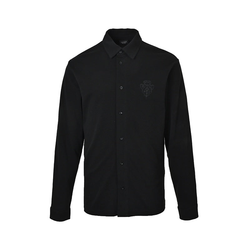 Gucci Tonal Emblem Long-Sleeve Shirt in Black