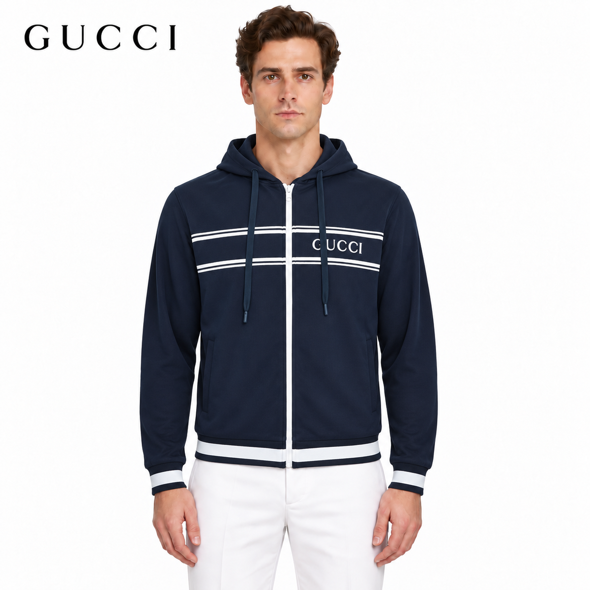 Gucci SS6000822 Zip-Up Hoodie – Navy Blue