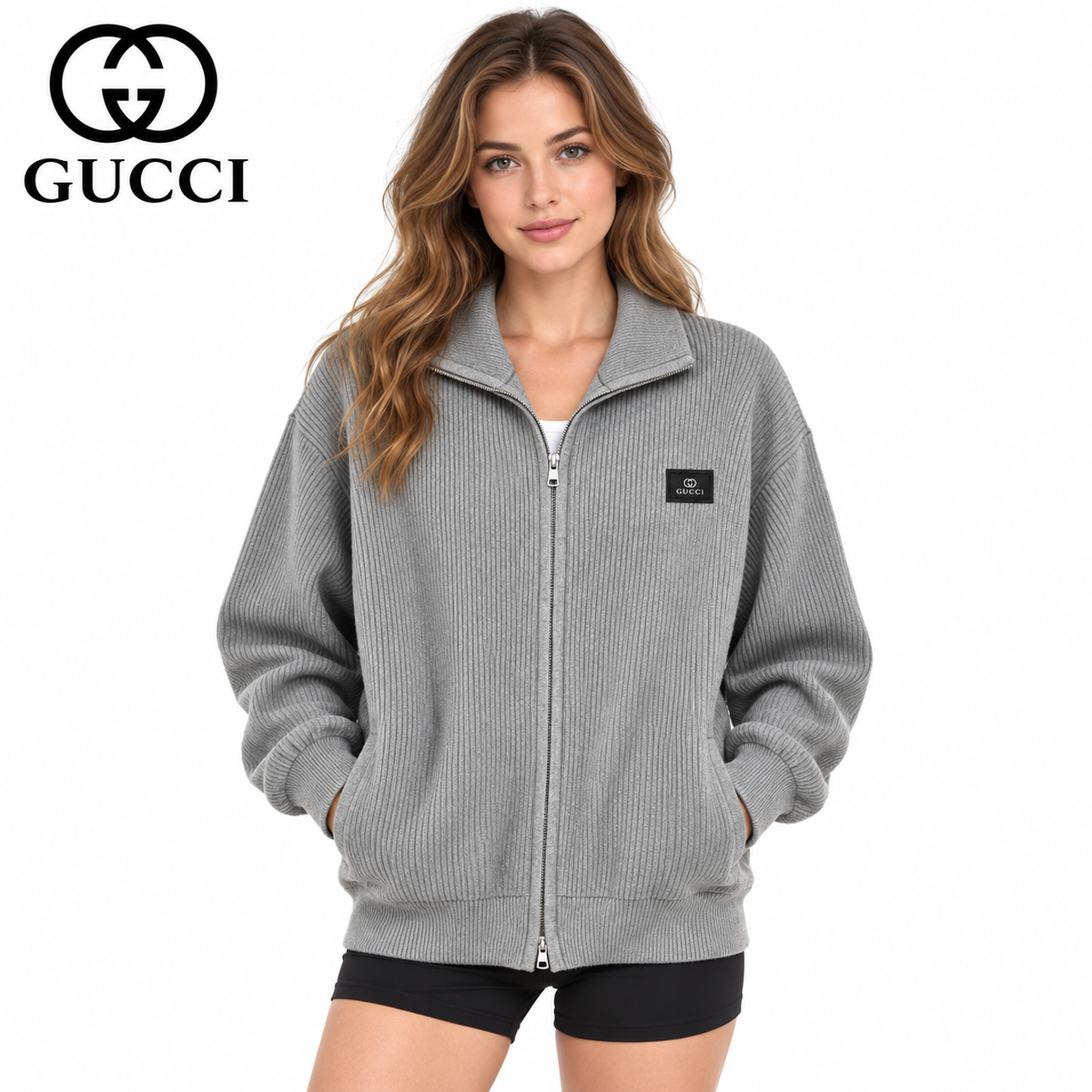 Gucci Unisex Double-G Embroidered Zip-Up Cardigan