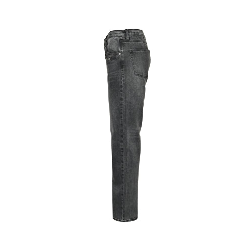 Gucci GG Monogram Straight-Leg Jeans with Horsebit Chain