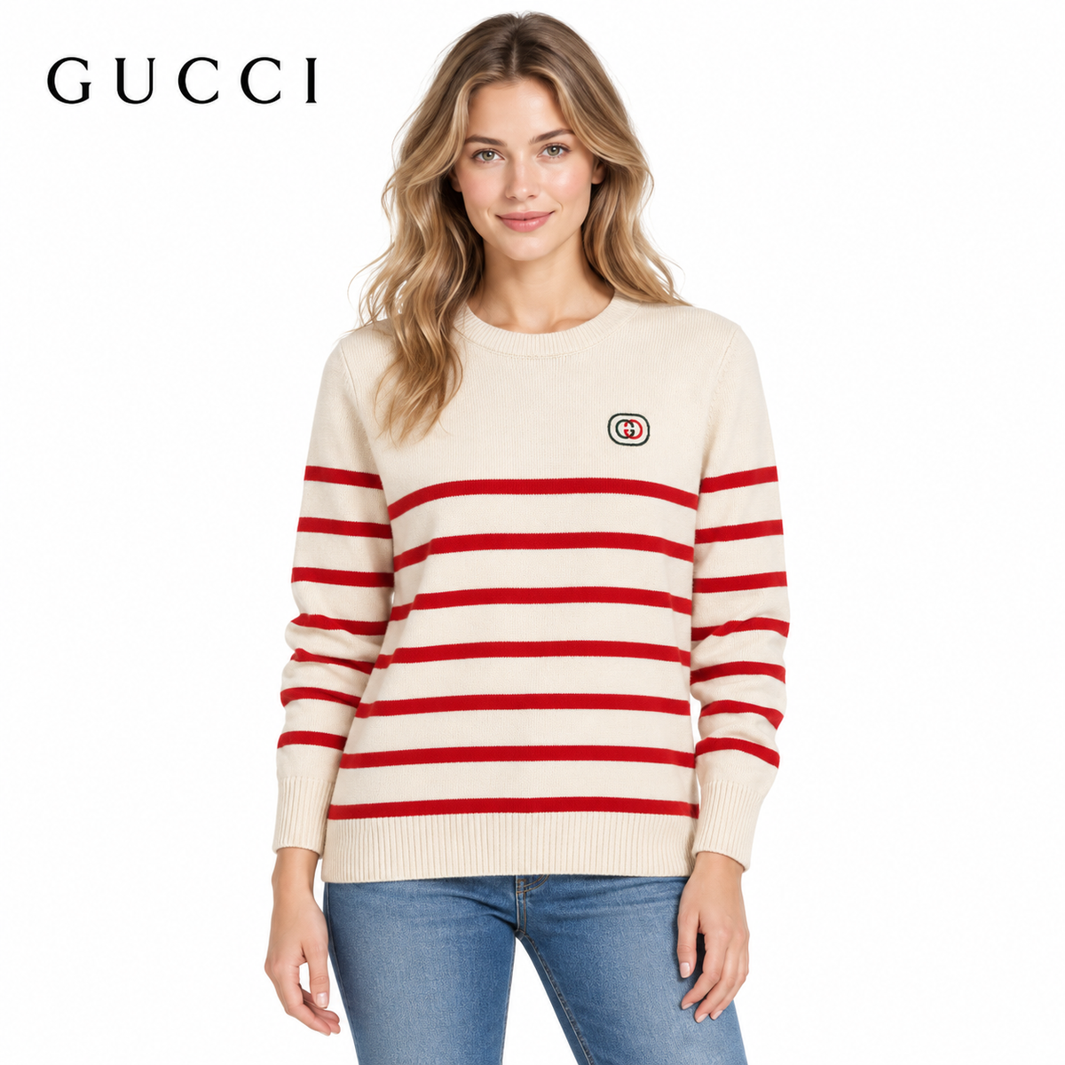 Gucci Unisex G8311 Embroidered Striped Sweater