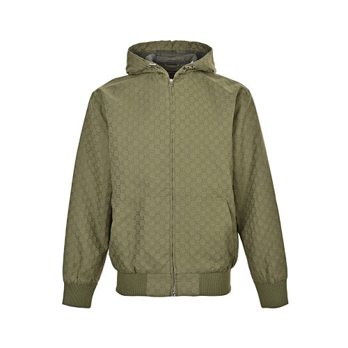 Gucci Textured Bomber Hoodie Jacket – Black & Military Green