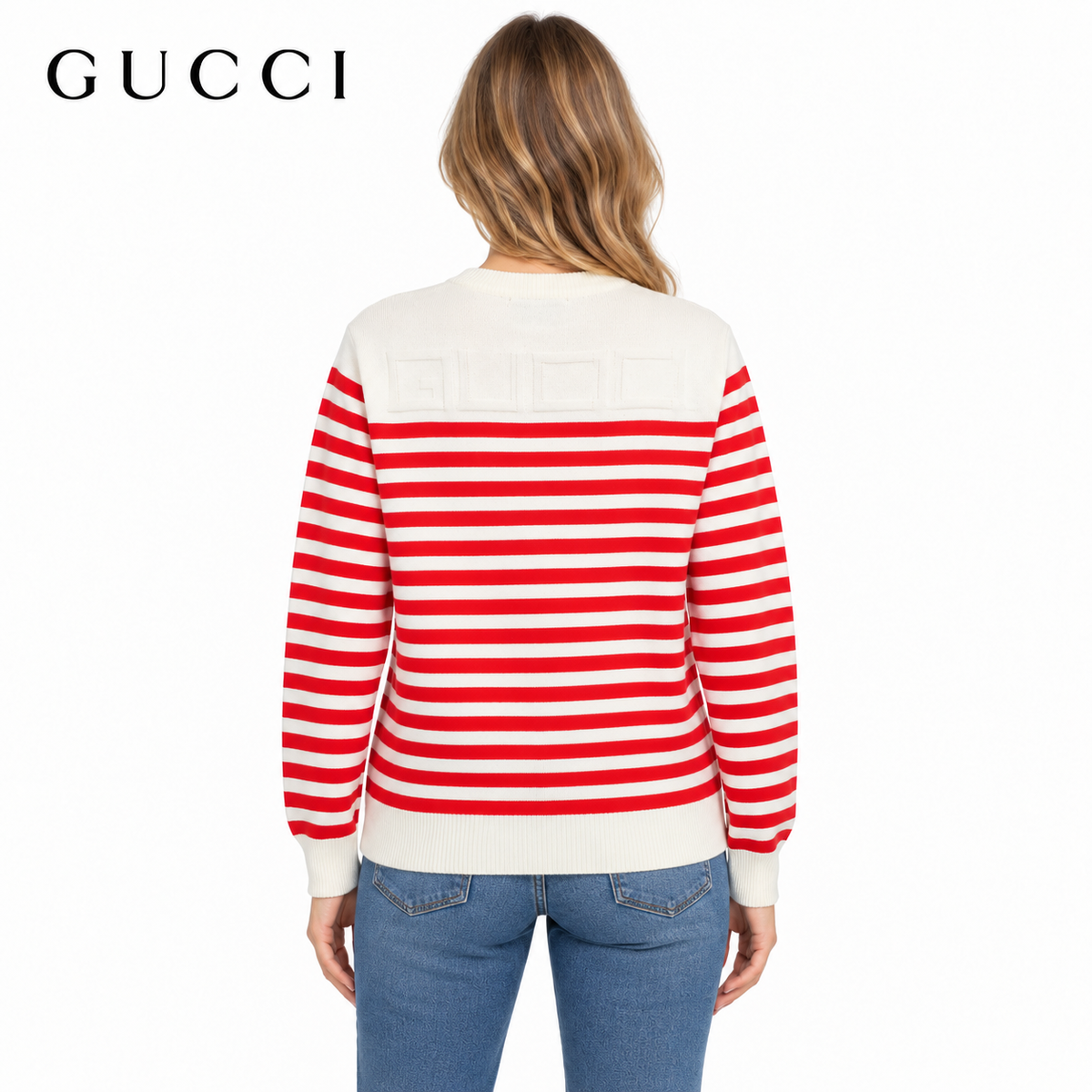 Gucci Unisex Embroidered Striped Crewneck Sweater