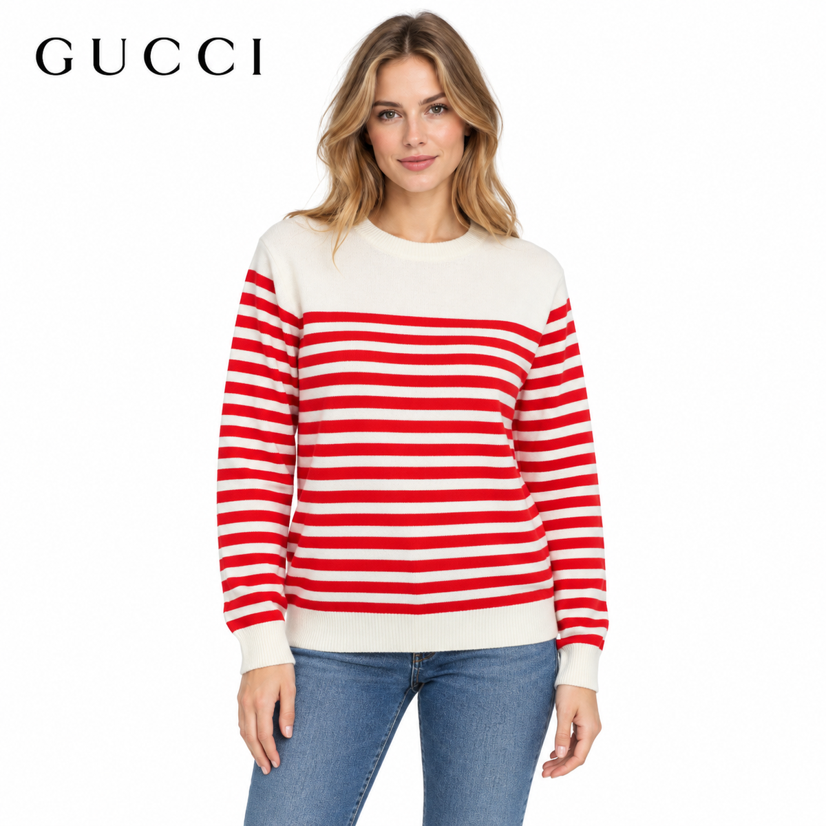 Gucci Unisex Embroidered Striped Crewneck Sweater