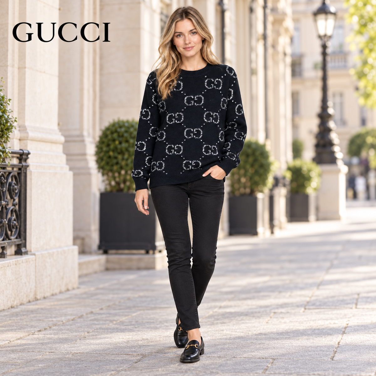 Gucci Unisex Monogram Double-G Crewneck Sweater