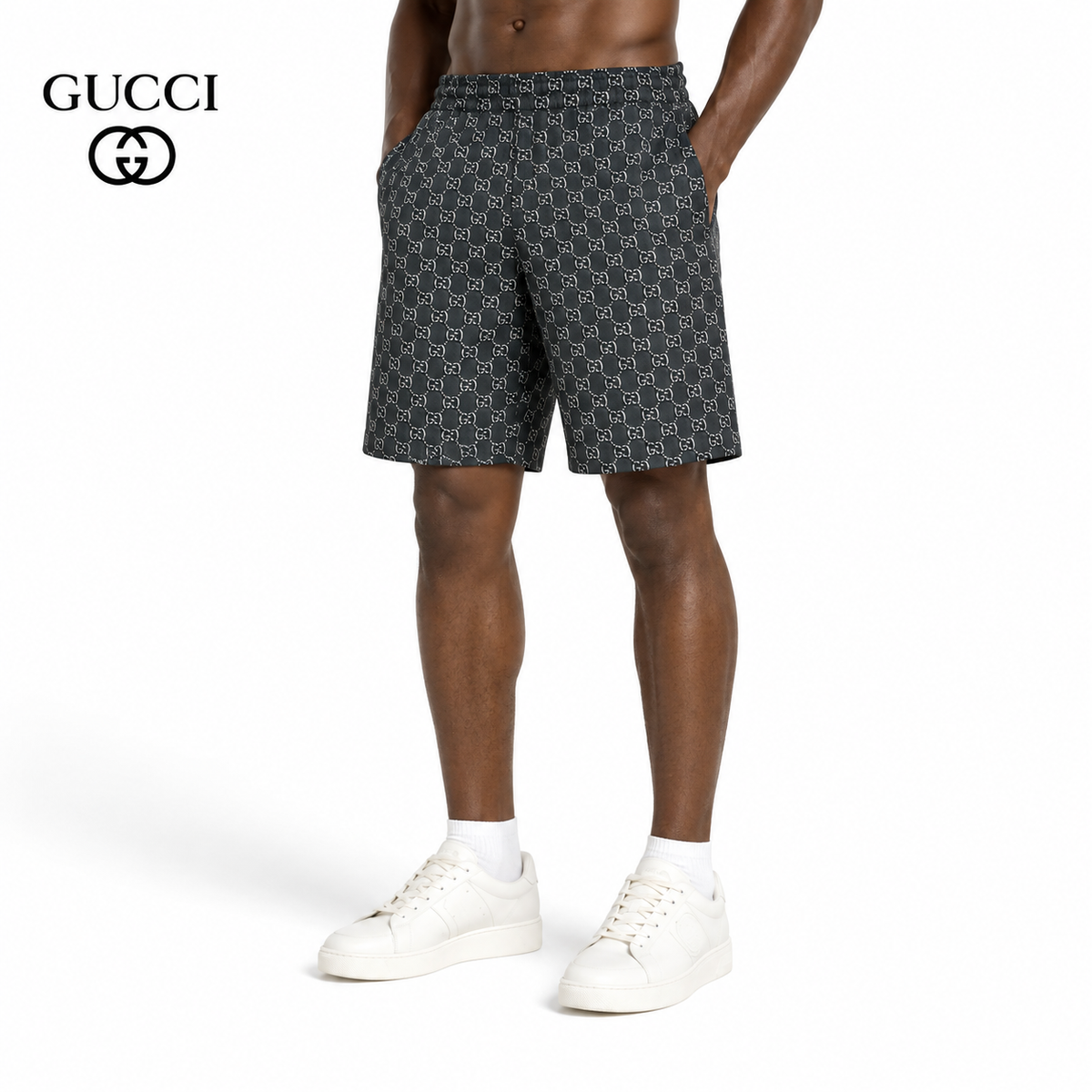 Gucci GG Monogram Allover Print Shorts in Dark Charcoal