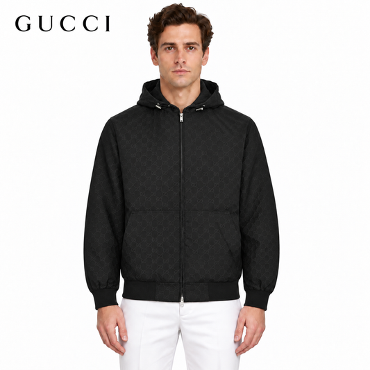 Gucci Textured Bomber Hoodie Jacket – Black & Military Green