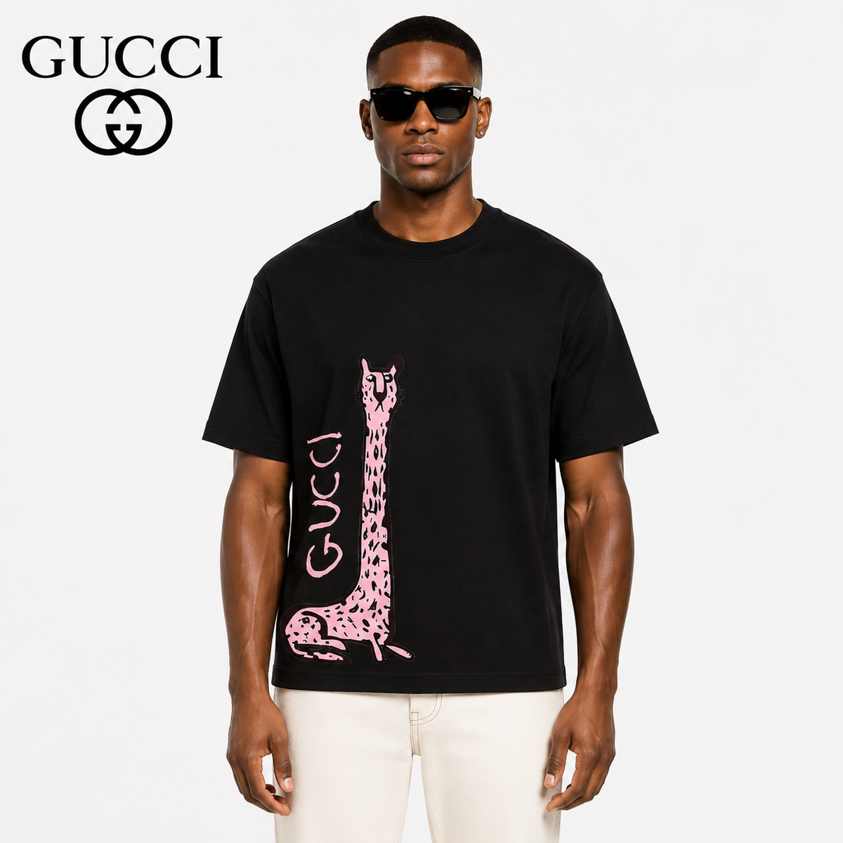 Gucci Cheetah Graphic Logo Print T-Shirt