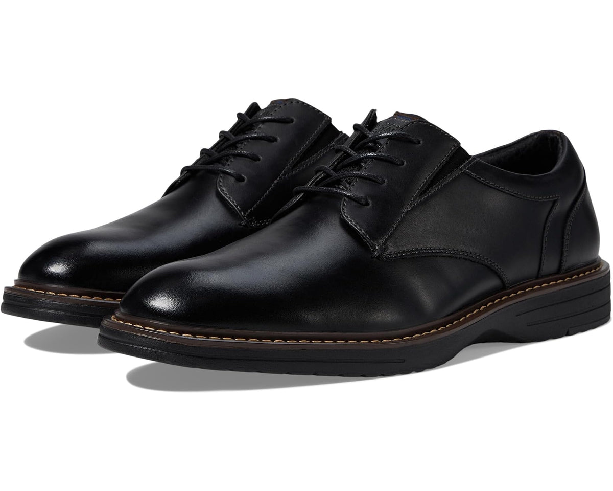 Men's Nunn Bush Griff Plain Toe Oxford Lightweight and Comfortable for All Occasions Leather Lace Up Black
