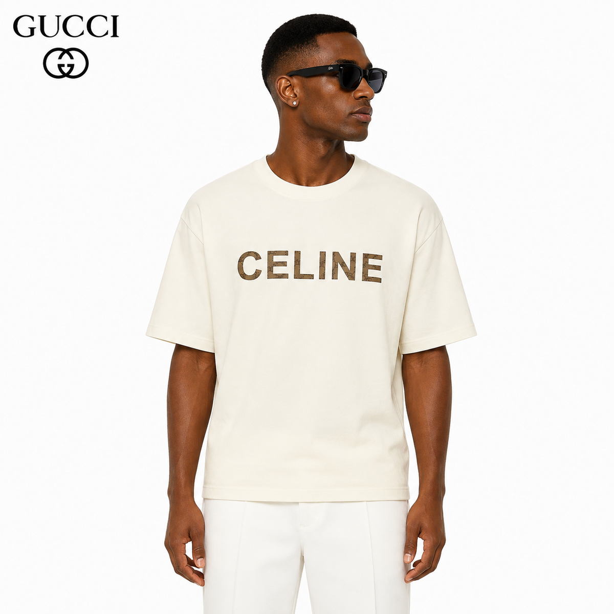 Gucci Celine-Print Distressed Oversized T-Shirt