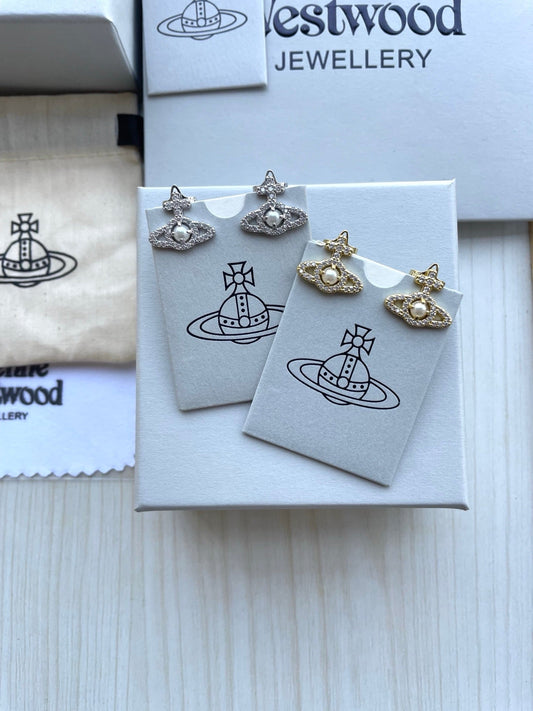 Vivienne Westwood Saturn Stud Earrings (Full Rhinestone)