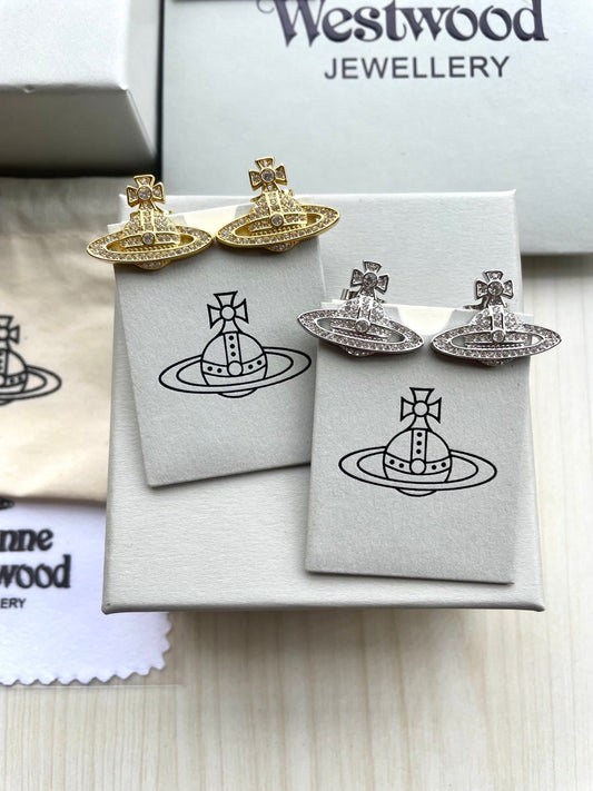 Vivienne Westwood Saturn Stud Earrings (Full Rhinestone)