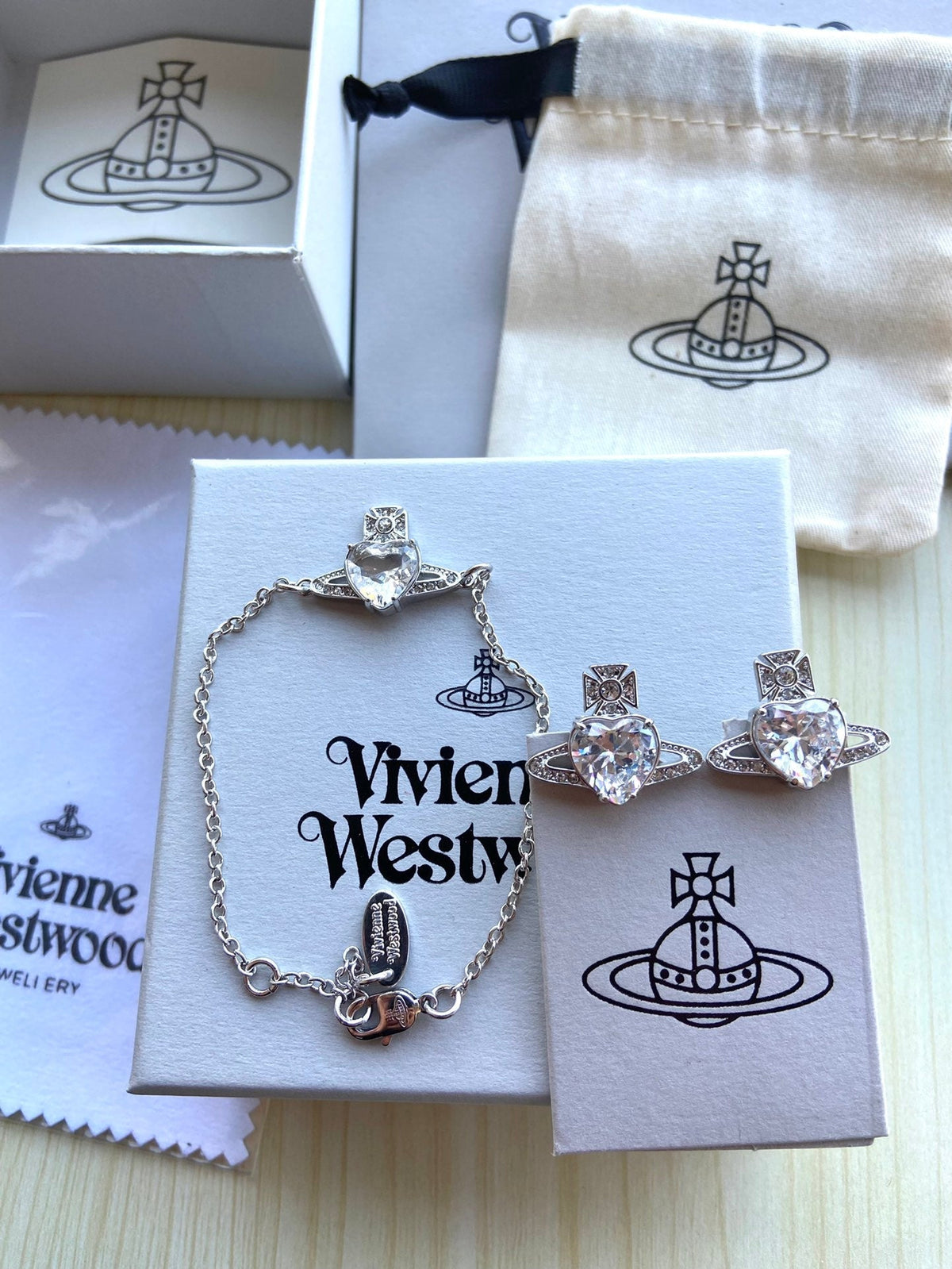 Vivienne Westwood 2026 Heart Rhinestone Bracelet & Earrings