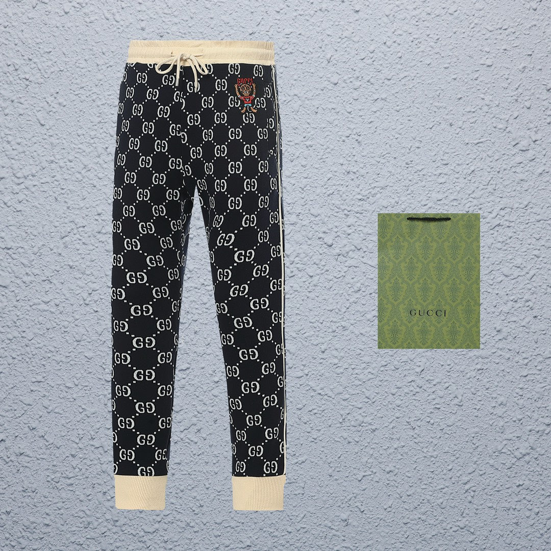 Gucci GG Monogram Jogger Pants with Embroidered Crest