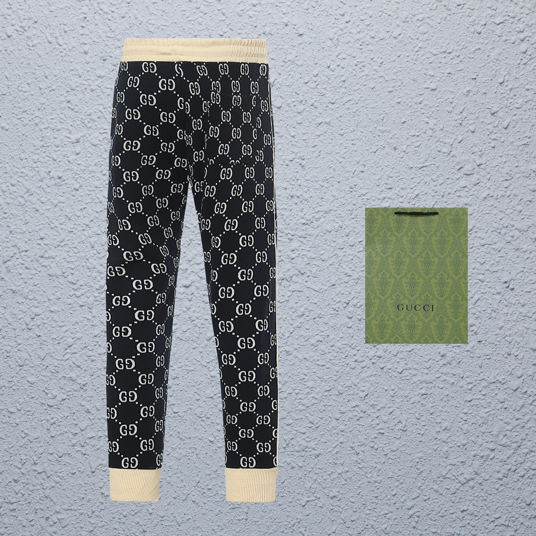 Gucci GG Monogram Jogger Pants with Embroidered Crest