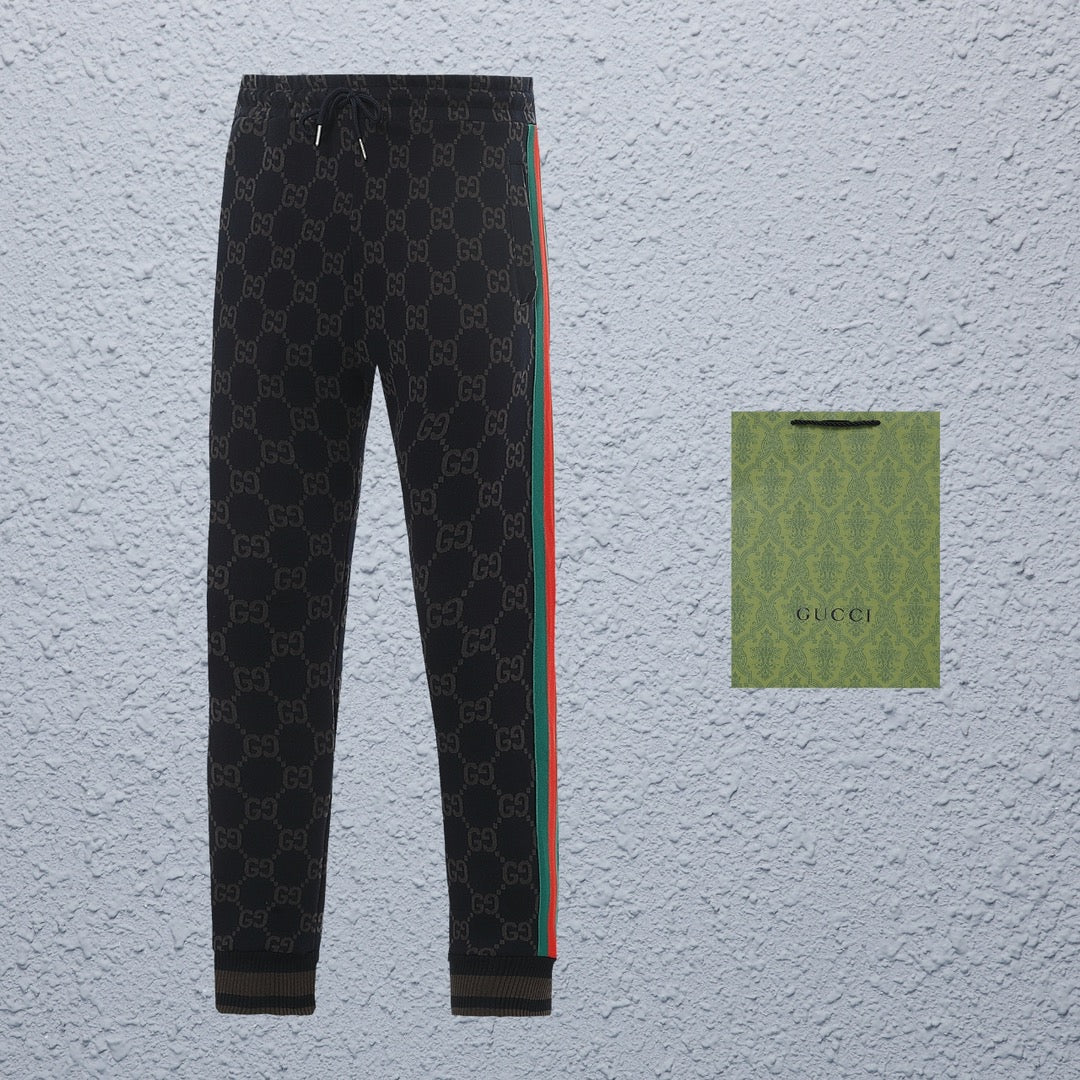 Gucci GG Monogram Jogger Pants with Web Stripe