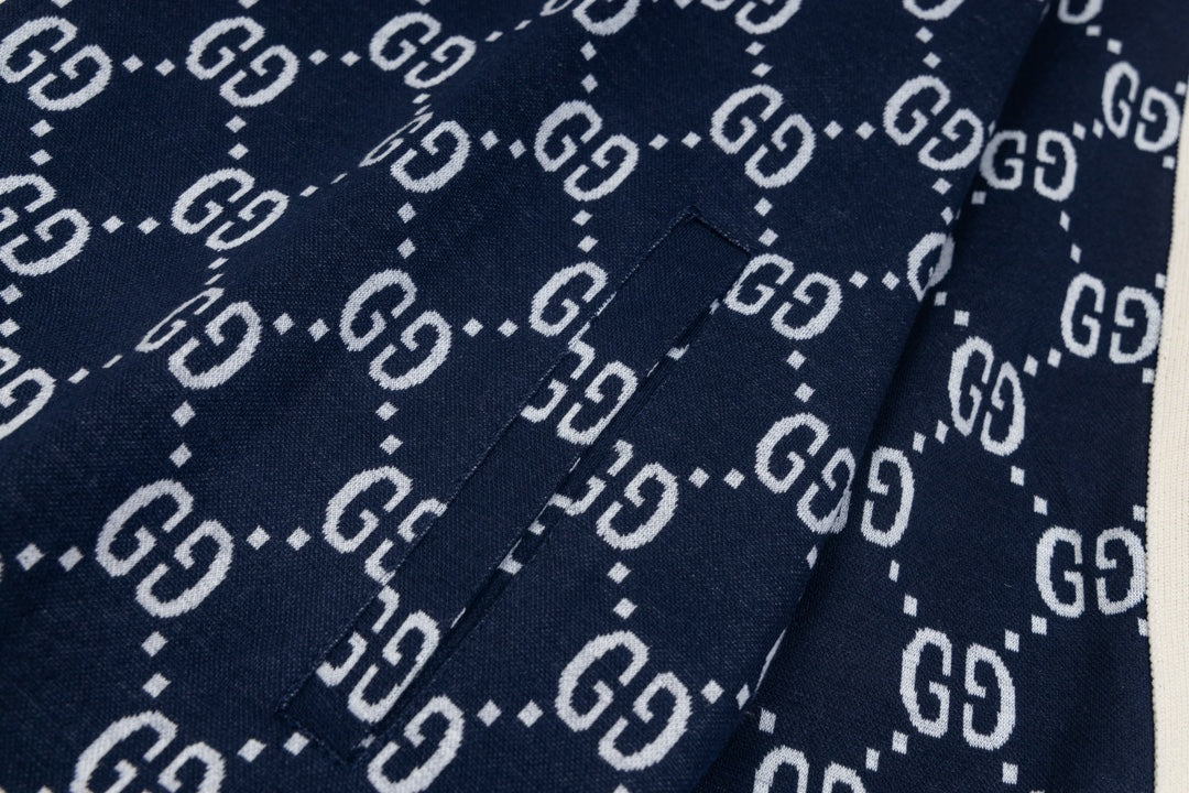 Gucci GG Monogram Jogger Pants – Navy Blue with Web Stripe
