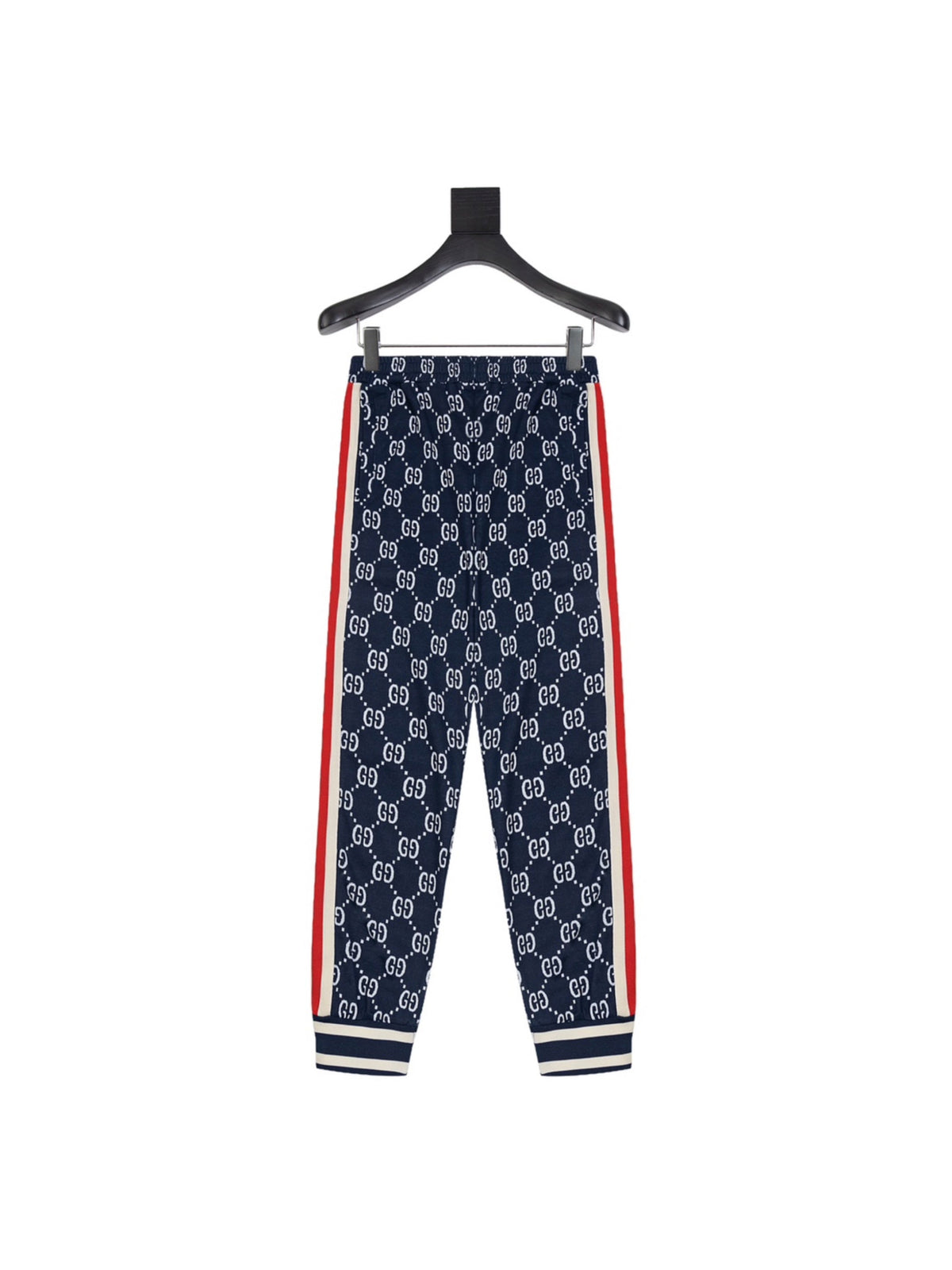 Gucci GG Monogram Jogger Pants – Navy Blue with Web Stripe