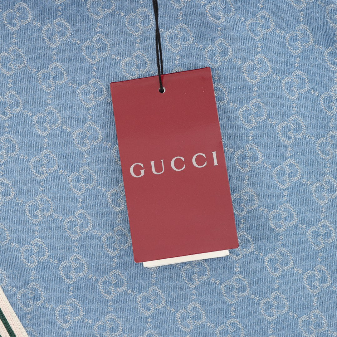 Gucci GG Monogram Denim Shorts with Web Stripe