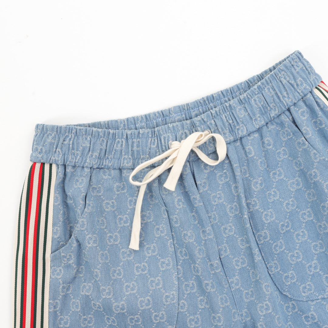 Gucci GG Monogram Denim Shorts with Web Stripe