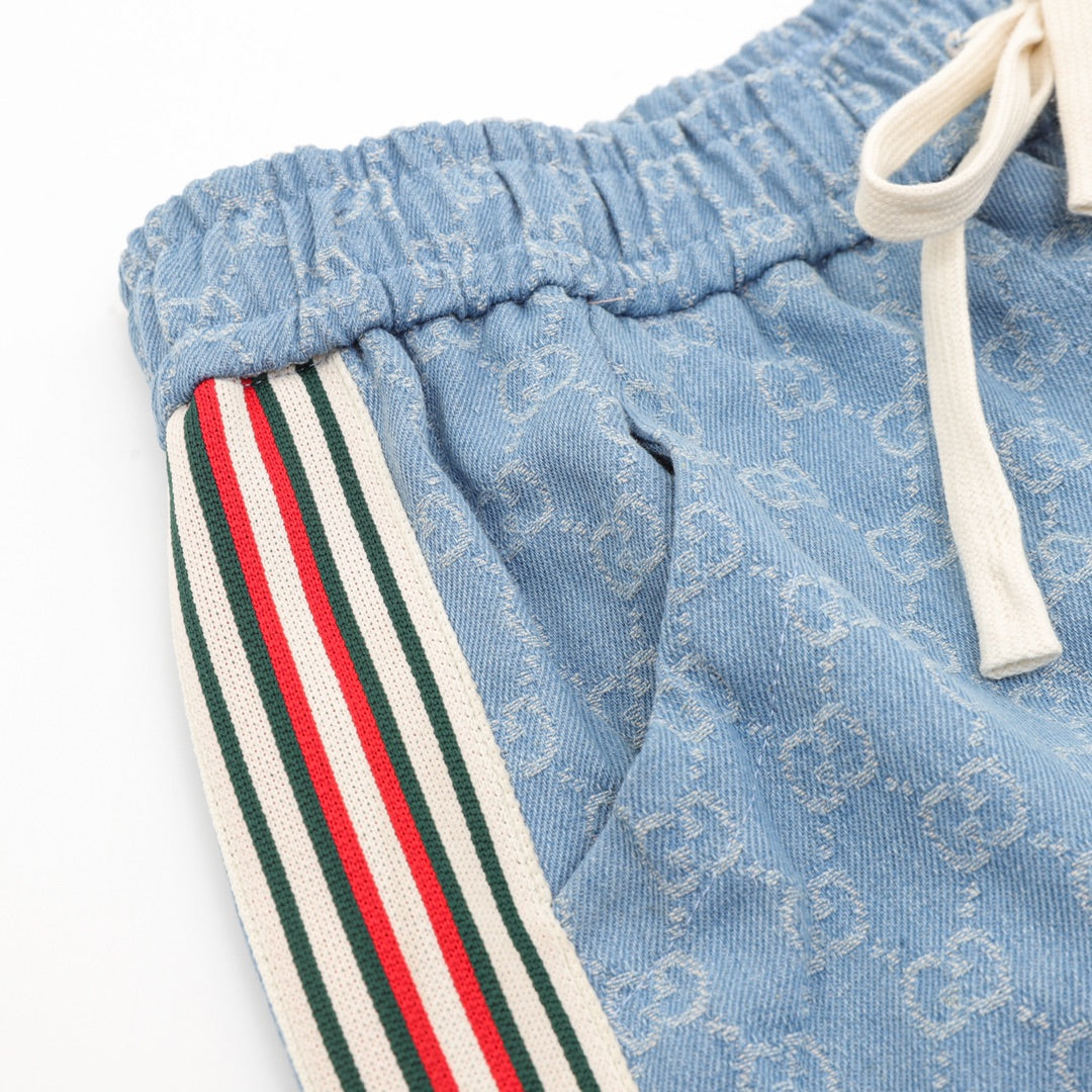 Gucci GG Monogram Denim Shorts with Web Stripe