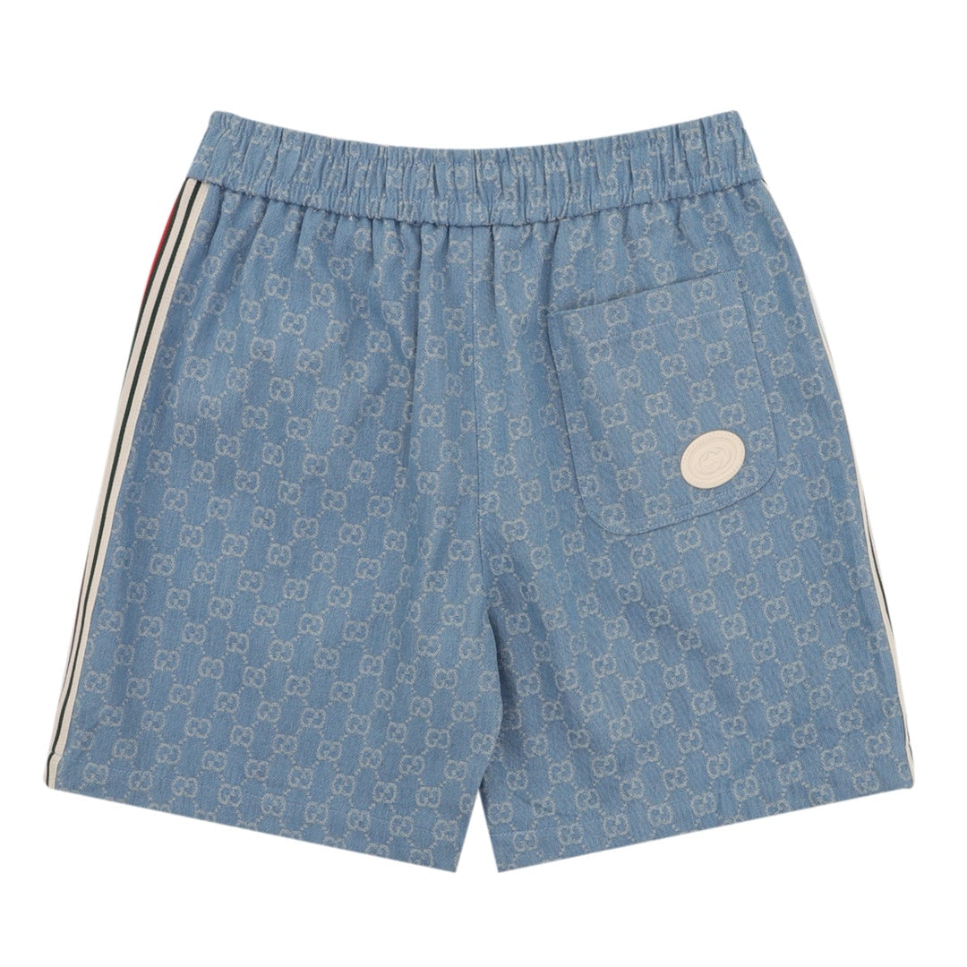 Gucci GG Monogram Denim Shorts with Web Stripe