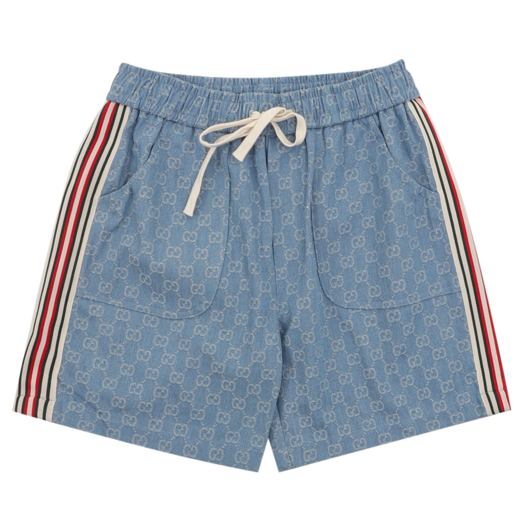 Gucci GG Monogram Denim Shorts with Web Stripe