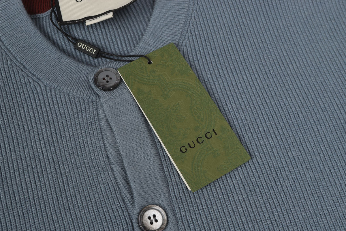 Gucci Signature Ribbed Knit Cardigan in Sky Blue