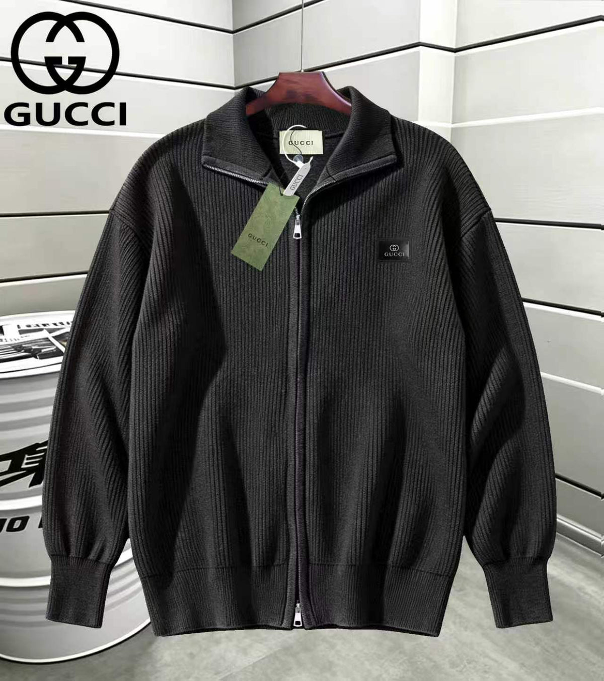 Gucci Unisex Double-G Embroidered Zip-Up Cardigan